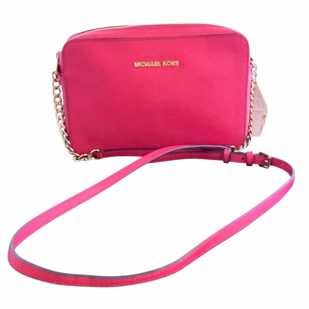 Michael Kors Jet Set  EW Saffiano Leather Crossbody - Watermelon With Tags - Picture 3 of 14